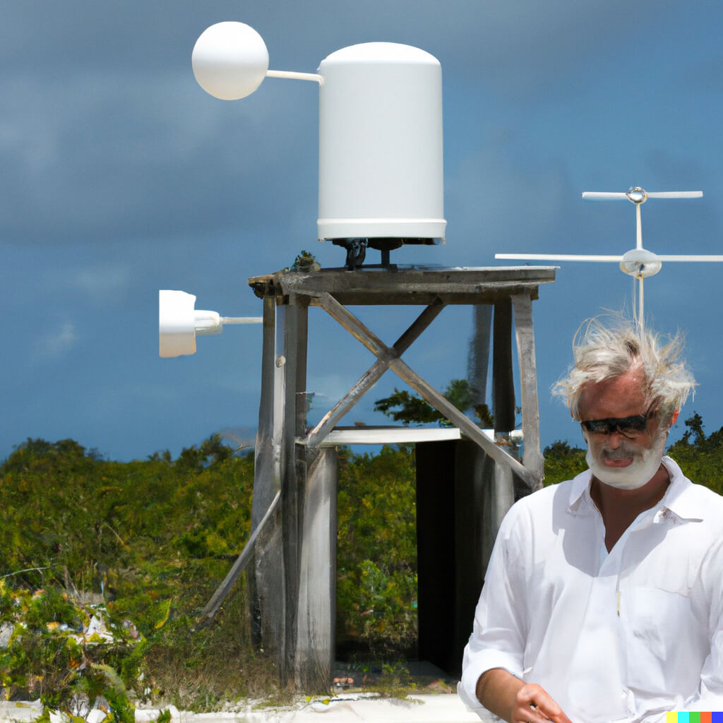 Promt: A weather station on an island atoll with a scientist