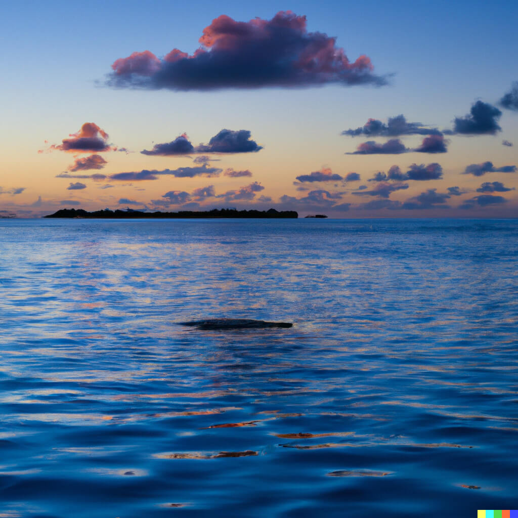 Promt: An atoll sinking because of rising sealevel in beautiful light